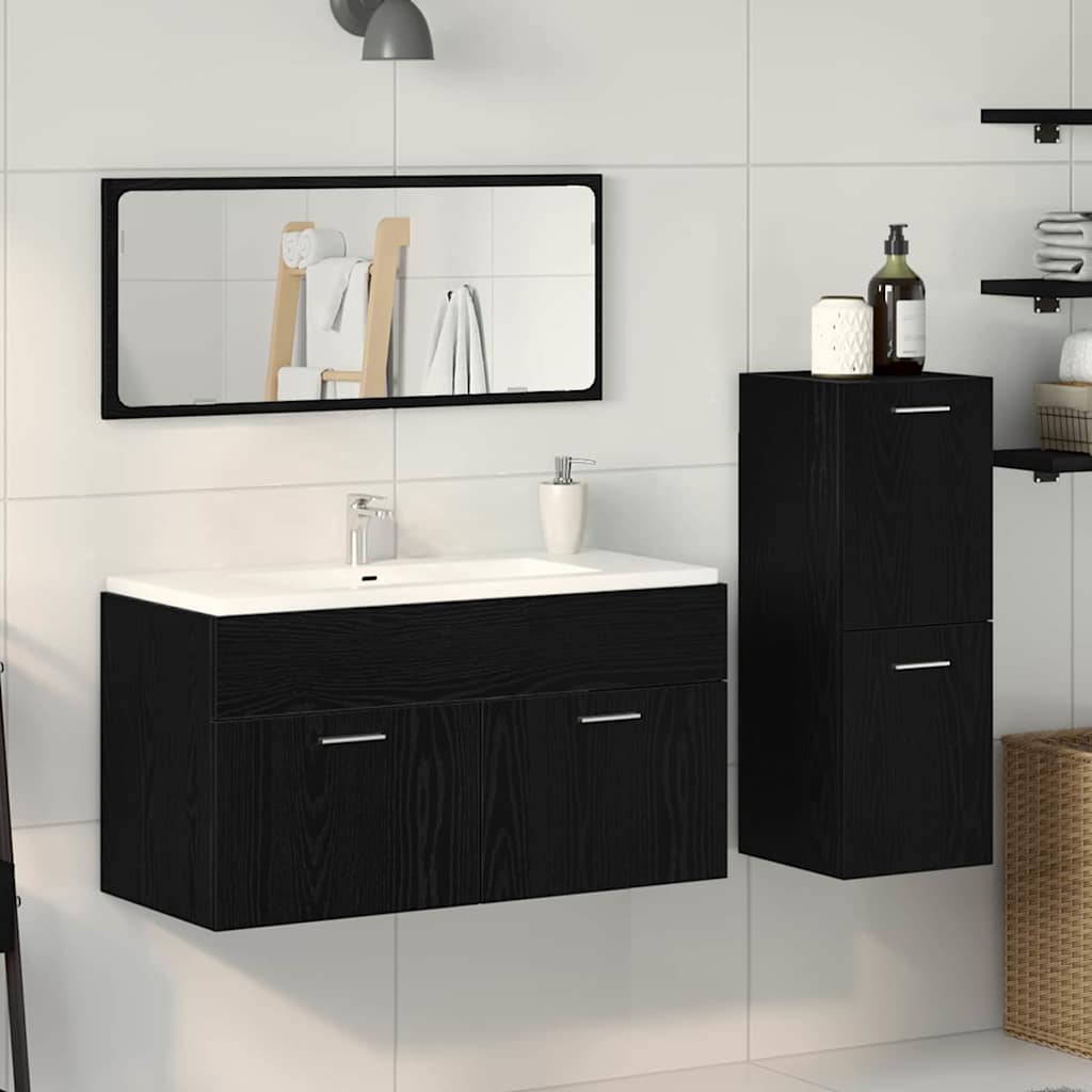 Bathroom Furniture Set 3 pcs Black Oak 90 x 38.5 x 46 cm